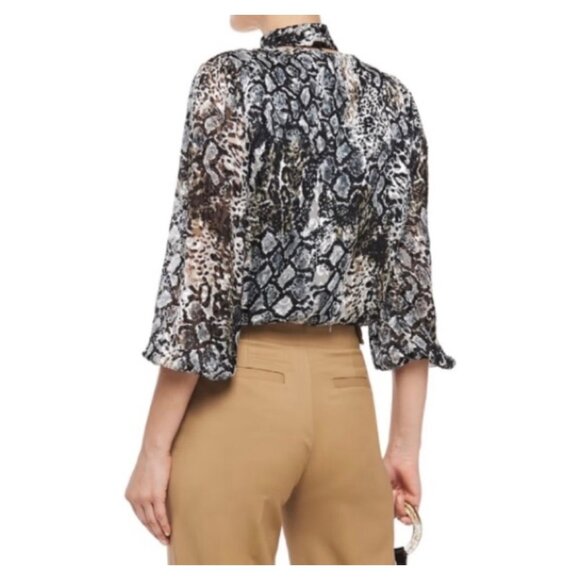 Alice + Olivia Luba Faux Wrap Snake Print Burnout Blouse Silk Blend Size M - Picture 4 of 7